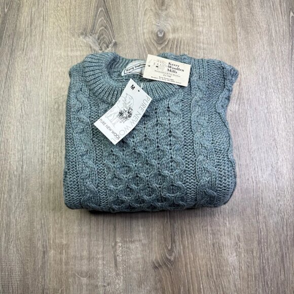 NWT Kerry Traditions Mens Blue Pure New Wool Cable Knit Pullover Sweater Medium - Picture 2 of 12